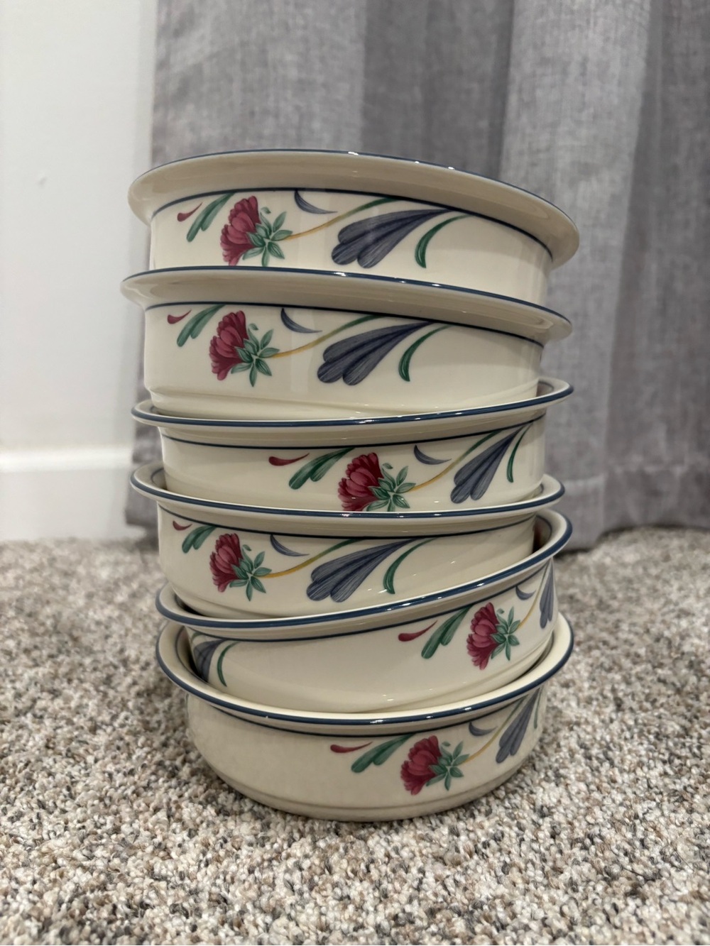 Vintage Lenox Poppies on Blue Soup Bowls set of 6 Cottage Core Chinastone